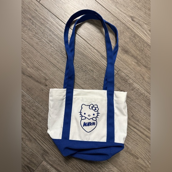 Hello Kitty x Milkis blue white small tote bag - Picture 1 of 7